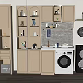 Modern White Storage Cabinet Rack with Washing Machine Dryer and Organized Storage Space