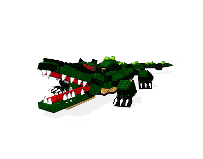 Realistic Green Crocodile Building Blocks Model With Open Mouth And Sharp White Teeth 3d model