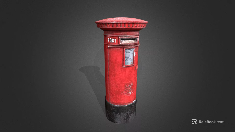 Traditional Red Post Box With Black Base And Ornate Design Details 3d model 