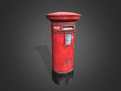 Traditional Red Post Box With Black Base And Ornate Design Details 3d model