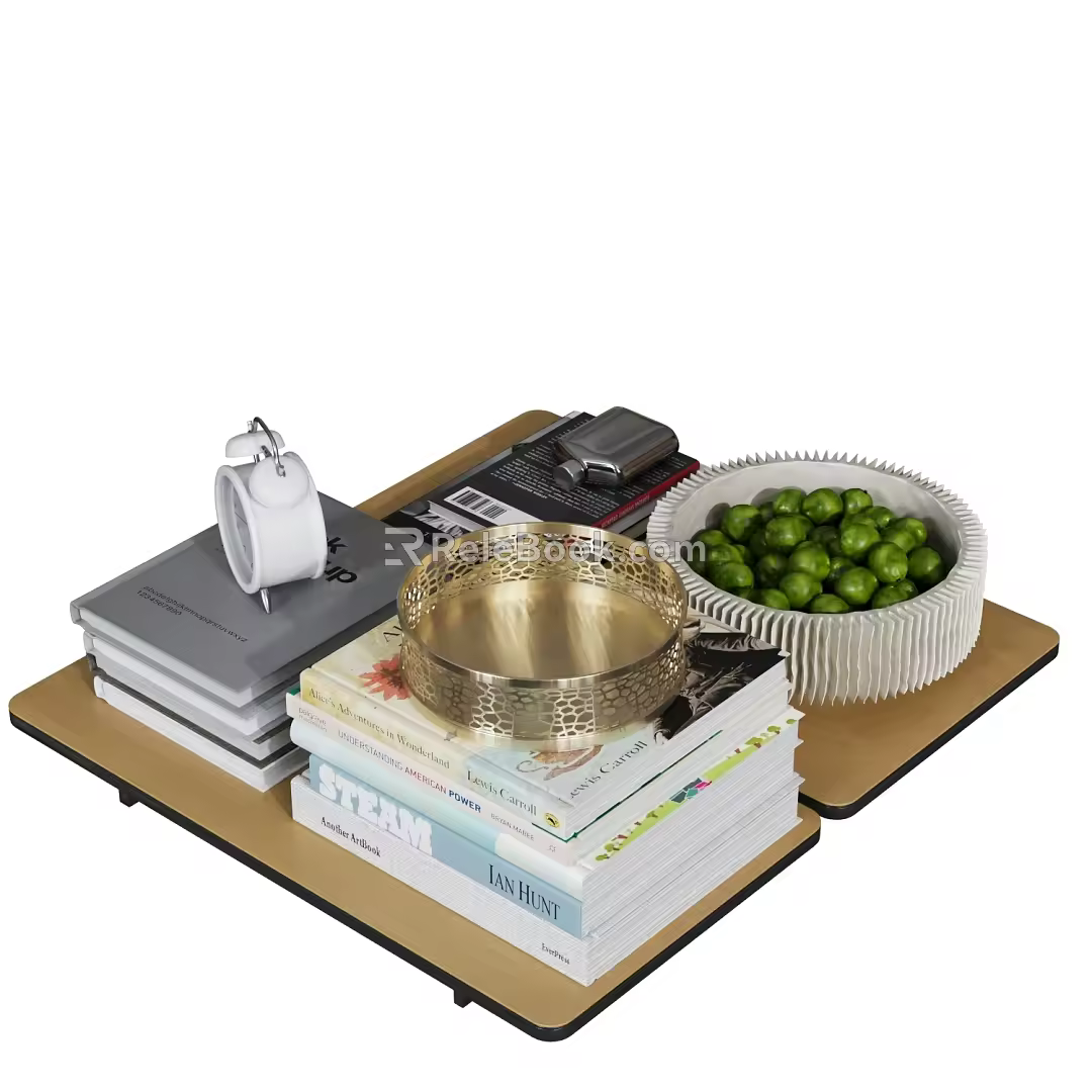 Modern ornaments combination books fruit tray ashtray clock 3d model