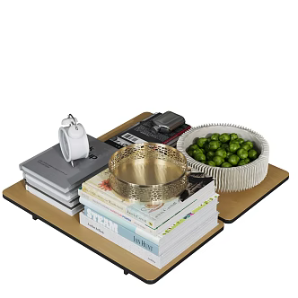 Modern ornaments combination books fruit tray ashtray clock 3d model