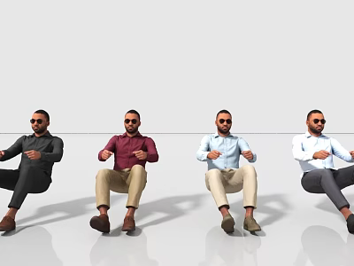 Four Men Sitting in Similar Posture Against White Background Wearing Different Colored Shirts and Pants 3d model