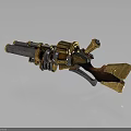 Vintage Mechanical Weapon With Golden Accents Wooden Grip And Metallic Barrel