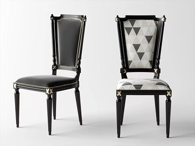 Elegant Black Frame Dining Chairs With Gold Accents Leather And Geometric Back Designs 3d model