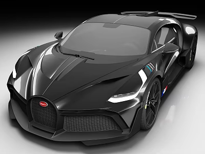 Black Bugatti Sports Car With Sleek Aerodynamic Design And Headlights 3d model