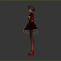 Child Wearing Red Brown Dress With Yellow Top Red Long Sleeves And Red Shoes