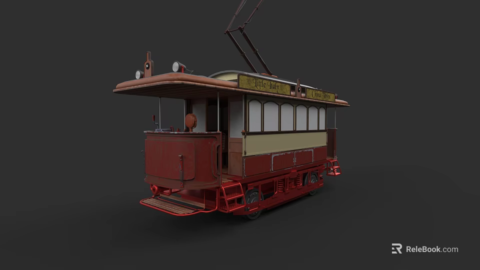 Vintage Red Tram With Classic Exterior Design And Trolley Wires Details 3d model 