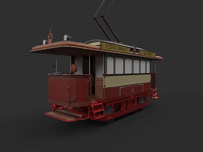 Vintage Red Tram With Classic Exterior Design And Trolley Wires Details 3d model