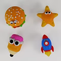 Cute Cartoon Shaped Decorative Ornament Set with Hamburger Starfish Pencil Rocket Figurines for Home Decor