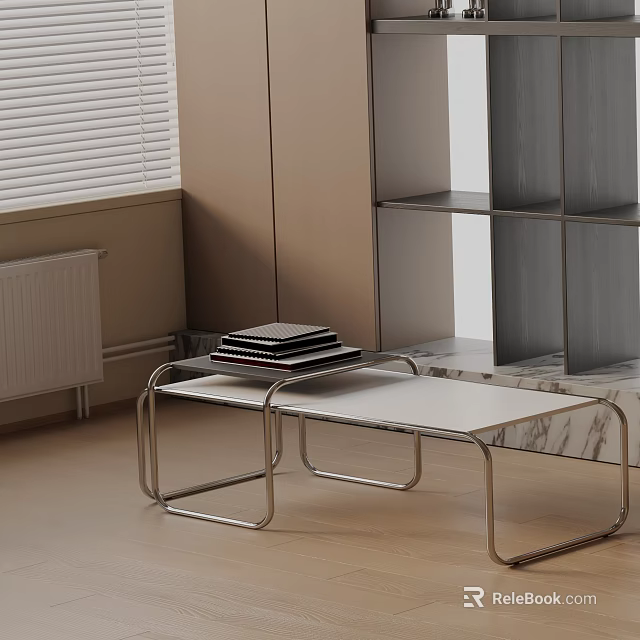 Modern Sofa and Coffee Table Set with Metal Frame and Marble Top in Minimalist Interior 3d model 