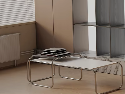 Modern Sofa and Coffee Table Set with Metal Frame and Marble Top in Minimalist Interior 3d model