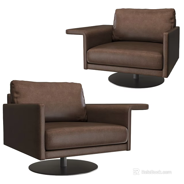 Modern Brown Leather Single Sofa With Swivel Base And Comfortable Design 3d model