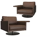 Modern Brown Leather Single Sofa With Swivel Base And Comfortable Design 3d model