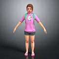 Young Woman Wearing Purple Hoodie Gray Shorts Pink Flip Flops And Green Backpack