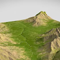 Scenic Mountain Range With Sharp Peaks Green Grasslands And Winding Paths 3d model