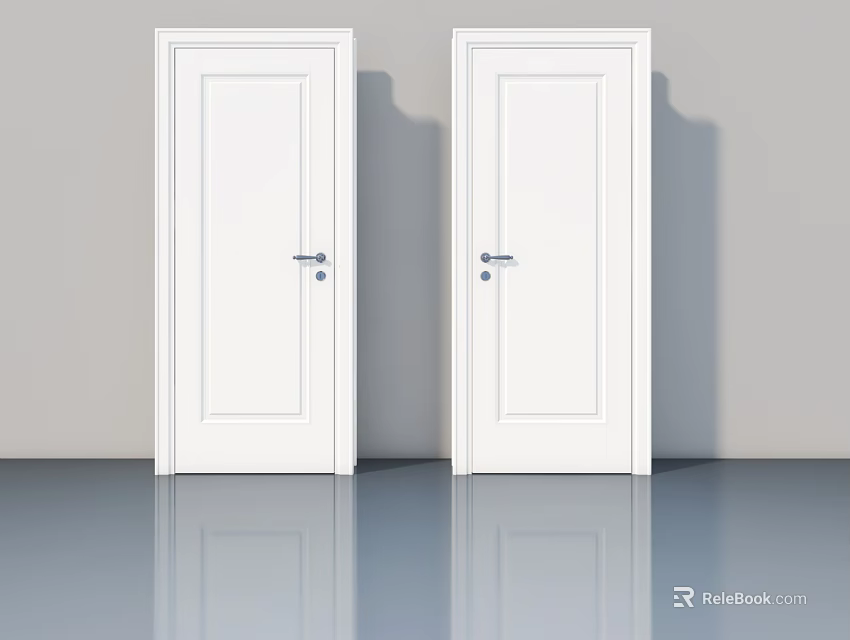 Two White Hinged Doors in Modern Minimalist Interior With Smooth Floor 3d model