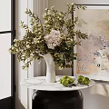 Elegant White Vase With White And Pink Flowers On Marble Table With Green Apples