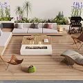 Outdoor Landscape Seating With Wooden Deck Sofa Chairs Fire Pit Plants And Grill