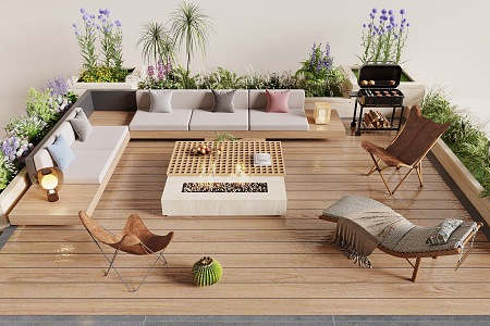 Modern Outdoor Sofa Outdoor Seat Courtyard Sofa Landscape Seat Flower Pond Green Planting Flower Bonfire 3d model