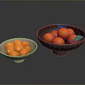 Fresh Tangerines in Two Bowls with Green Leaves on Dark Reflective Surface