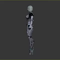Sci-Fi Female Game Movie Character With Silver White Hair Mechanical Armor And Blue Luminous Details