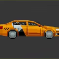 Orange Low Poly Taxi Car With Black Windows Checker Pattern And Reflection 3d model