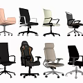 Various Office Chairs With Mesh Leather Designs Different Colors And Wheels 3d model