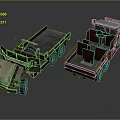 Two Military Trucks Camouflage And Green Open Cargo Bed 3D Rendering