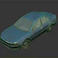 Blue Vintage Sedan Car With Worn Exterior And Classic Design Details