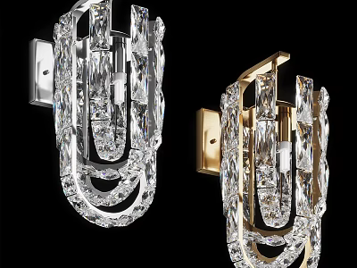 Elegant Crystal Wall Sconces with Silver and Gold Bases and Transparent Decor 3d model