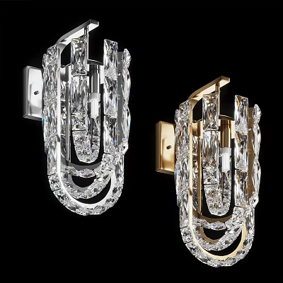 Elegant Crystal Wall Sconces with Silver and Gold Bases and Transparent Decor 3d model