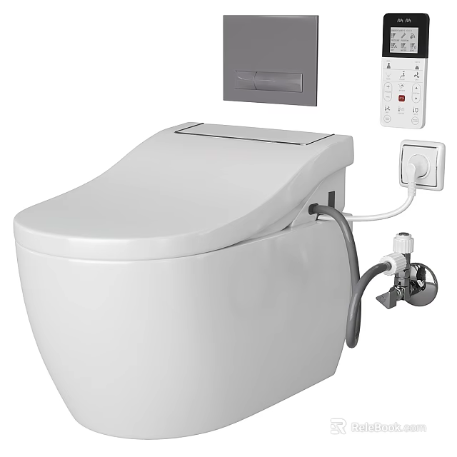 Modern White Smart Toilet With Remote Control And Control Panel Fixtures 3d model