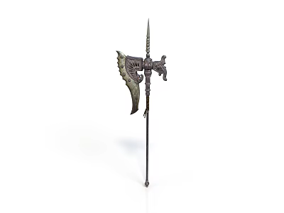 Ancient Decorative Weapon With Long Metal Shaft And Ornate Blade Design 3d model