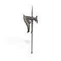 Ancient Decorative Weapon With Long Metal Shaft And Ornate Blade Design