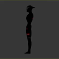 Full Body Black Humanoid Figure With Red Accent Lines Standing Arms Outstretched On Gray Background