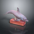 Artistic Pink Dolphin Sculpture Leaping On Red Wooden Base