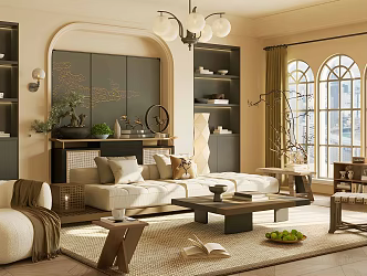 French Middle Ages Home Living Room Sofa Combination Wool Lamb Single Chair Solid Wood Stool Solid Wood Corner Side Cabinet New Chinese Style Cabinet 3d model