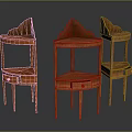 Vintage Style Wooden Corner Tables With Drawers And Tiered Shelves Design