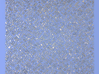 Elegant Intricate Silver Carvings Patterns On Soft Blue Background Surface 3d model