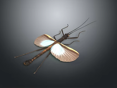Realistic Bamboo Insect Decor Figurine With Slender Body Brown Wings White Patterns And Branch Design 3d model