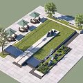Modern Garden Landscape Design With Green Lawn Seating Area Umbrellas Trees and Stone Pathway