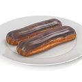 Freshly Baked Chocolate Covered Eclairs Served On White Ceramic Plate