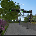 Well-Designed Road Infrastructure with Street Lamps Directional Signage Pedestrian Walkway and Lush Greenery
