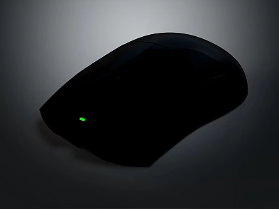 Black Computer Mouse Resembling Small Rodent With Green Light On Dark Background 3d model