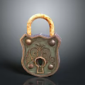 Antique Rusted Metal Padlock With Ornate Scroll Design And Keyhole