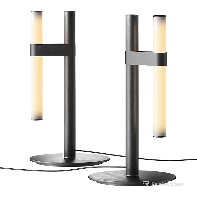 Modern Table Lamp Design With Black Metal Frame LED Light Tubes and Circular Base 3d model 