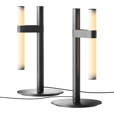 Modern Table Lamp Design With Black Metal Frame LED Light Tubes and Circular Base 3d model
