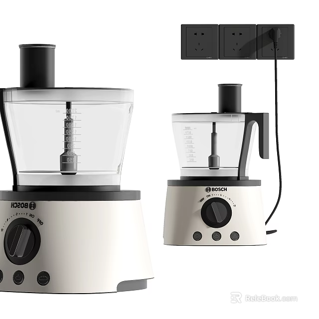 White Bosch Food Processors With Modern Design And Transparent Lids 3d model 