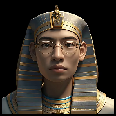 Portrait of a Man Wearing Pharaoh Headdress with Golden Blue Stripes and Glasses 3d model Portrait of a Man Wearing Pharaoh Headdress with Golden Blue Stripes and Glasses 3d model